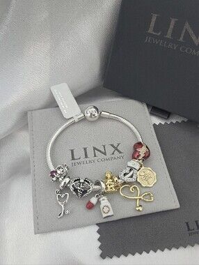 Linx Snake Chain Bracelet with Silver and Gold Registered Nurse Themed Charms